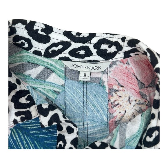 John Mark Button Down Shirt Floral Zebra Leopard Bold Colorful Print Top Small - Picture 8 of 12